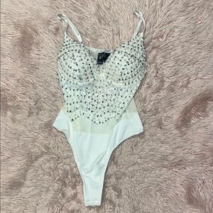 Windsor White Rhinestone Bustier Bodysuit – Size Small – Glam/Bridal